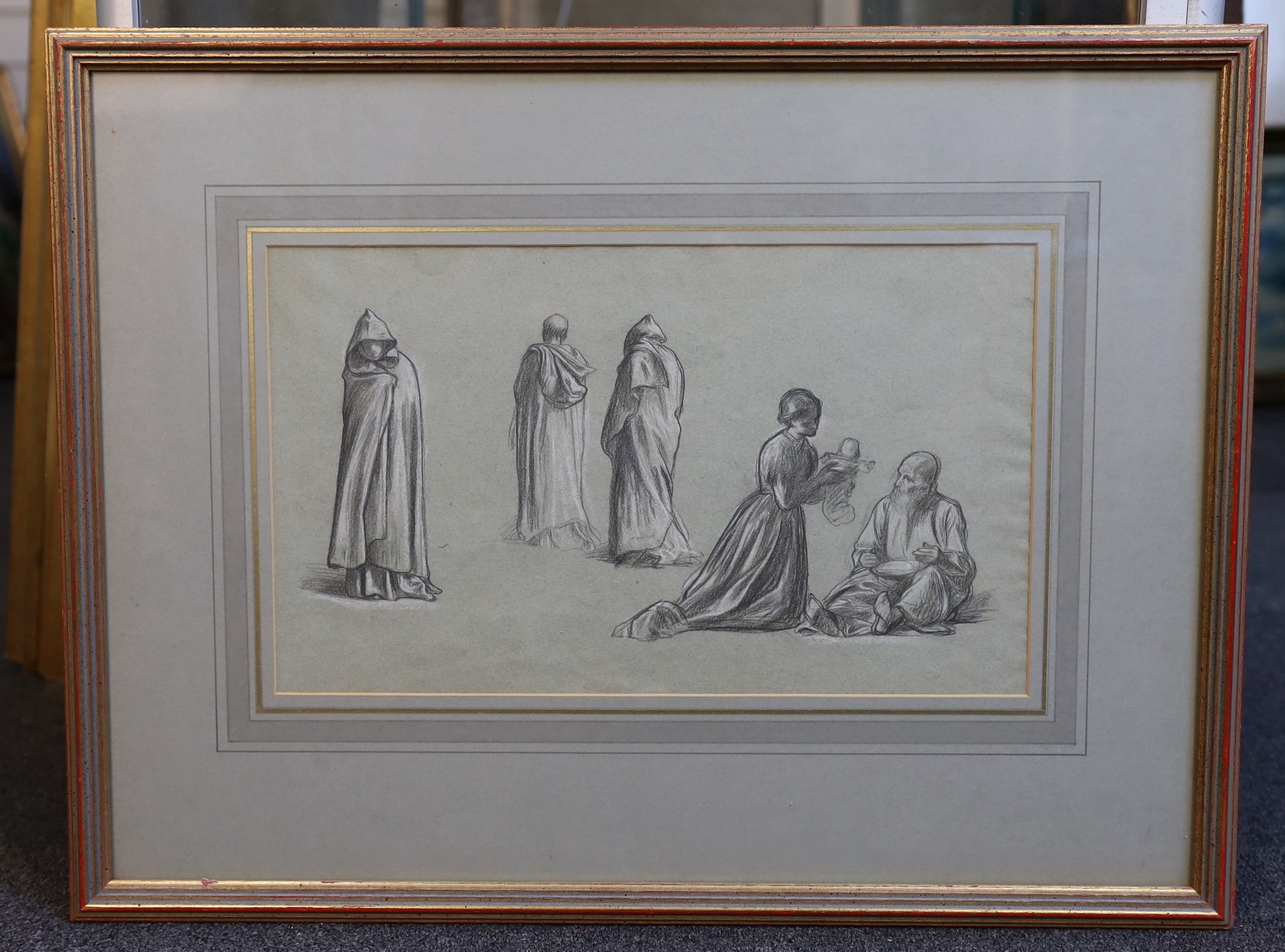Lord Frederic Leighton, P.R.A. (British, 1830-1896), Studies for Romola, pencil and white chalk on light grey paper, 24 x 40.5cm